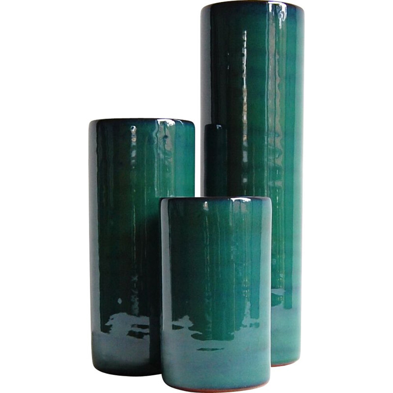 Suite of 3 Antonio Lampecco vintage scroll vases