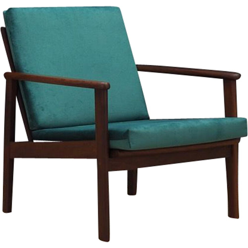 Vintage armchair in teak and green velvet Danish 1960