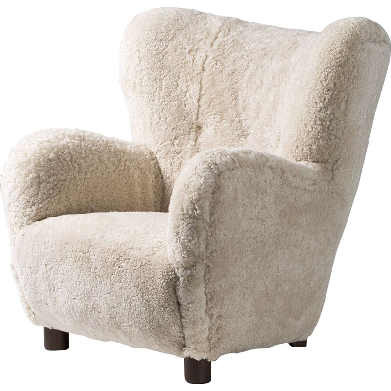 Fauteuil vintage en peau de mouton Flemming Lassen 1950