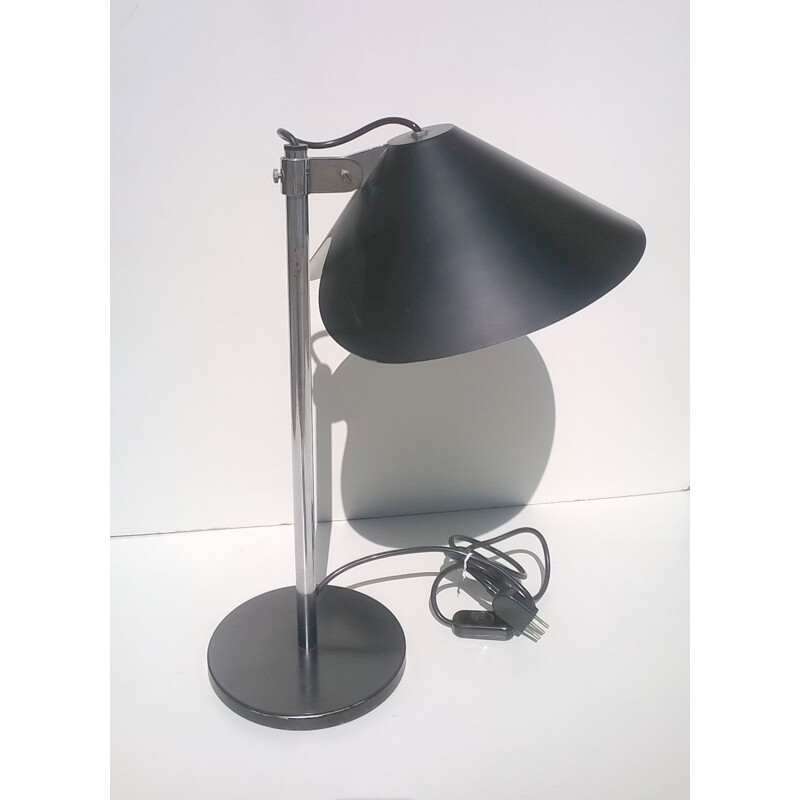 Vintage zwart gelakte metalen lamp, Italië 1970