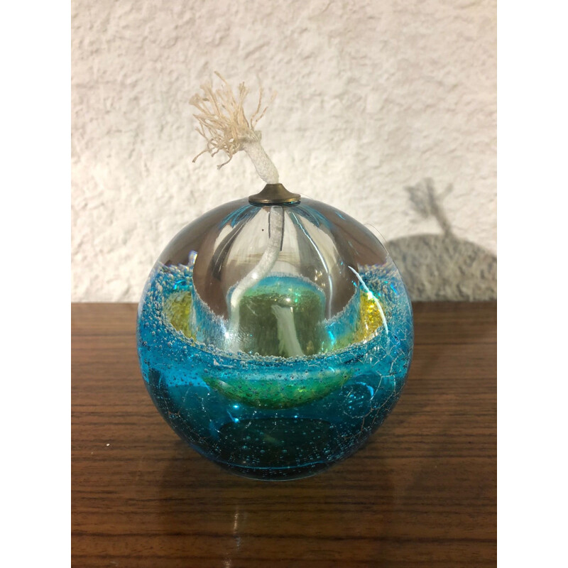 Vintage oil lamp made of blown glass 1970