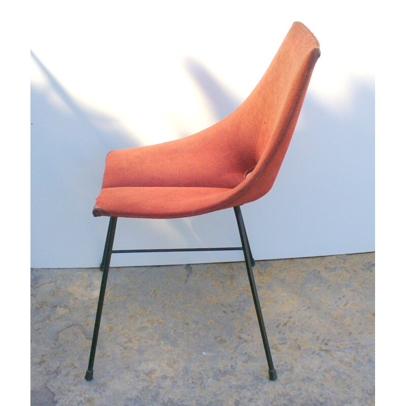 Cadeira Industria di Legni Curvati-Lissone em metal e tecido vermelho, Carlo RATTI - 1950