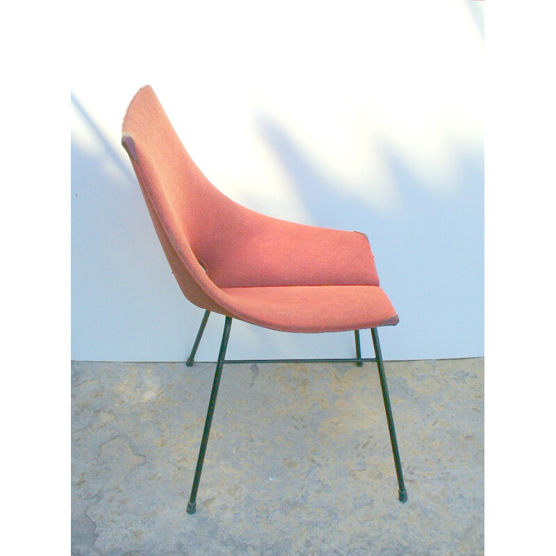 Industria di Legni Curvati-Lissone metal and red fabric chair, Carlo RATTI - 1950s