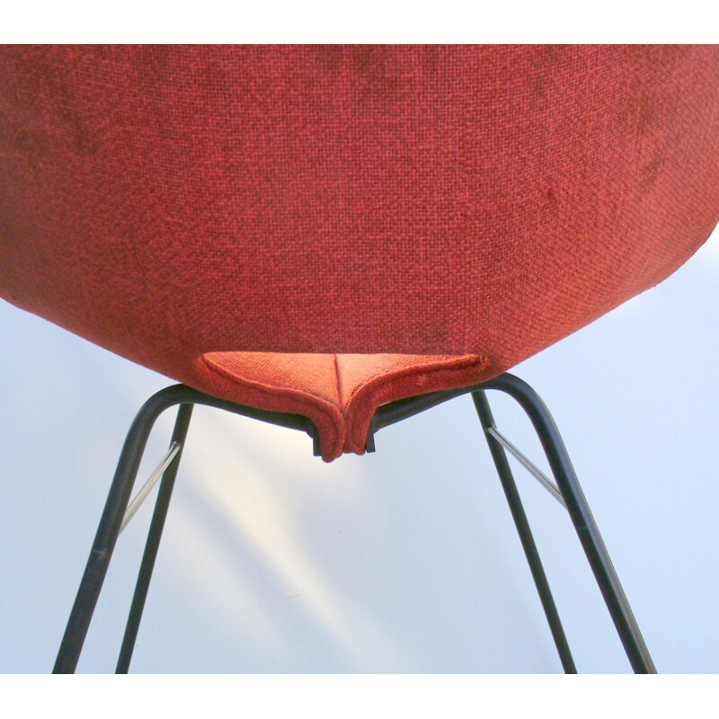 Industria di Legni Curvati-Lissone metal and red fabric chair, Carlo RATTI - 1950s