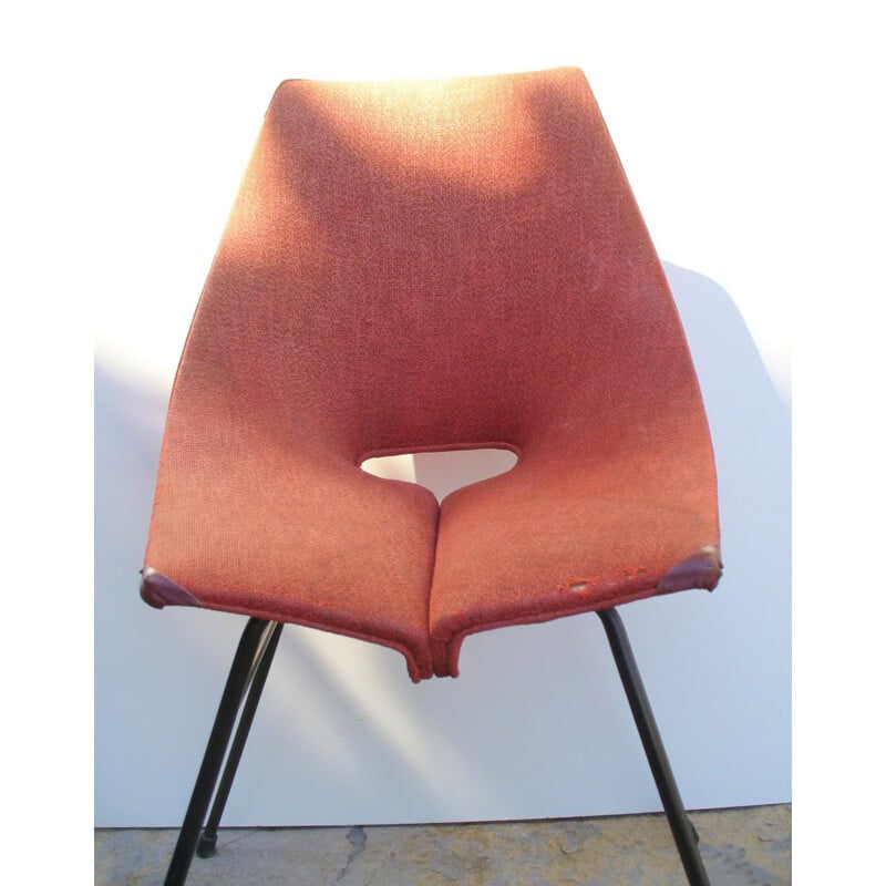 Industria di Legni Curvati-Lissone metal and red fabric chair, Carlo RATTI - 1950s