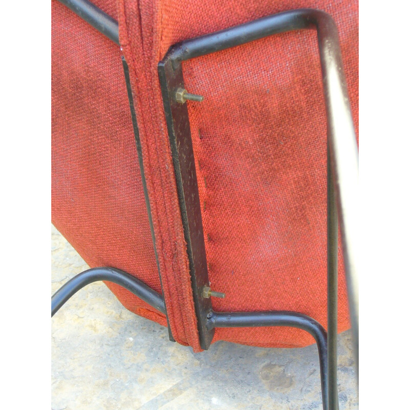 Industria di Legni Curvati-Lissone metal and red fabric chair, Carlo RATTI - 1950s