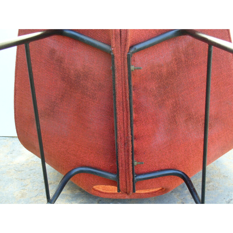 Industria di Legni Curvati-Lissone metal and red fabric chair, Carlo RATTI - 1950s