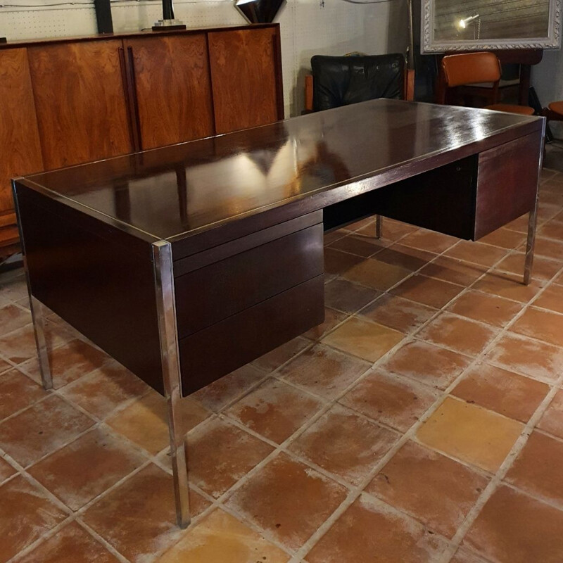 Vintage desk By Richard Schultz For Knoll International - Wood and Chrome plated Metal 1963