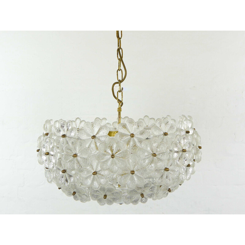 Midcentury Large Glass Chandelier by Ernst Palme Glassflowers 1960s 