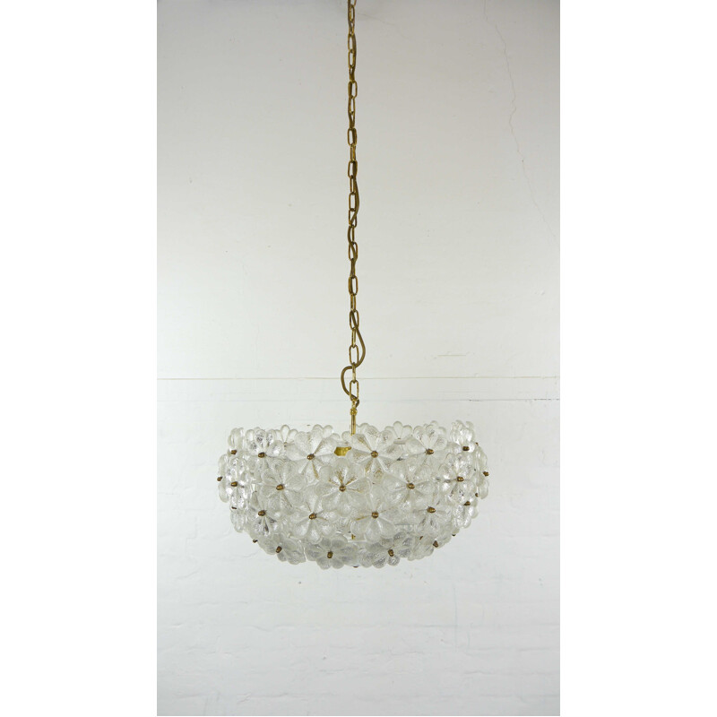 Midcentury Large Glass Chandelier by Ernst Palme Glassflowers 1960s 