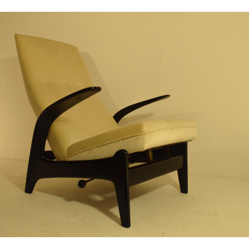 Lounge-Sessel "Rock'n Rest" aus geschwärztem Holz und Stoff, GIMSON und SLATER - 1960