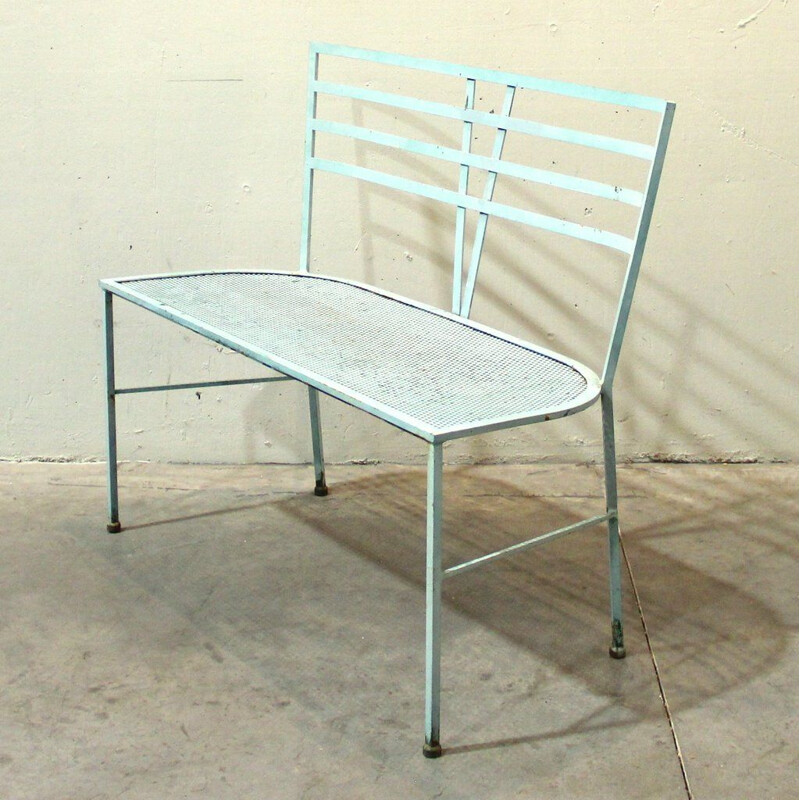 Vintage blue iron garden bench 