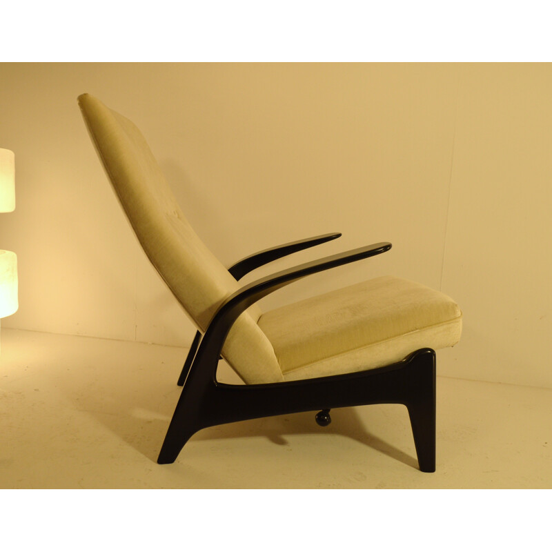 Lounge-Sessel "Rock'n Rest" aus geschwärztem Holz und Stoff, GIMSON und SLATER - 1960
