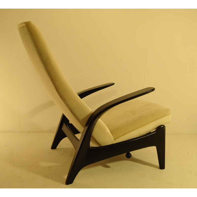 Lounge-Sessel "Rock'n Rest" aus geschwärztem Holz und Stoff, GIMSON und SLATER - 1960