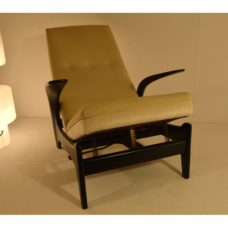 Fauteuil lounge "Rock'n Rest" en bois noirci et tissu, GIMSON et SLATER - 1960