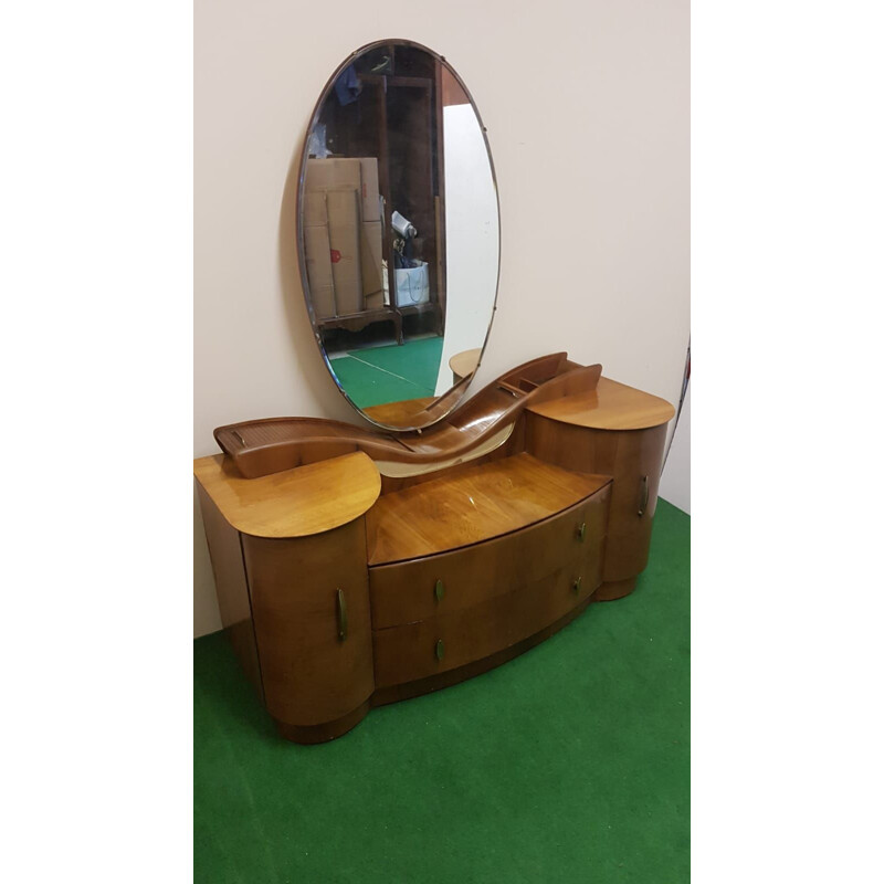 Vintage Art Deco oval iced walnut vanity unit