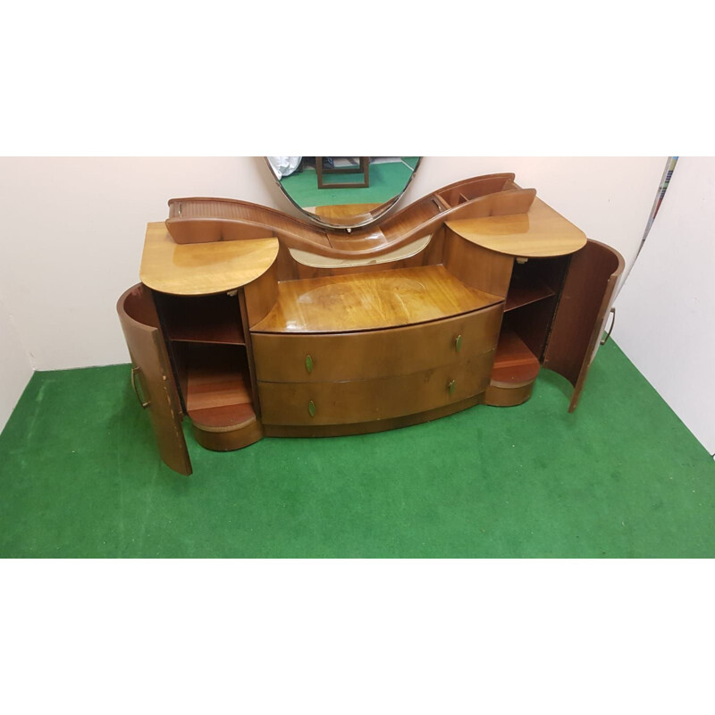 Vintage Art Deco oval iced walnut vanity unit