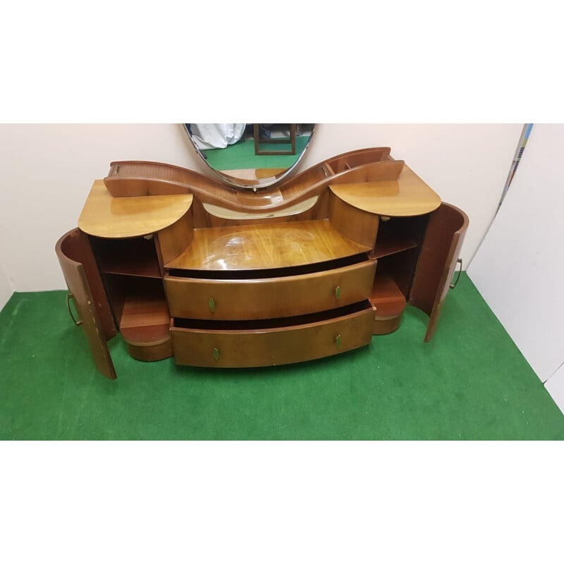 Vintage Art Deco oval iced walnut vanity unit