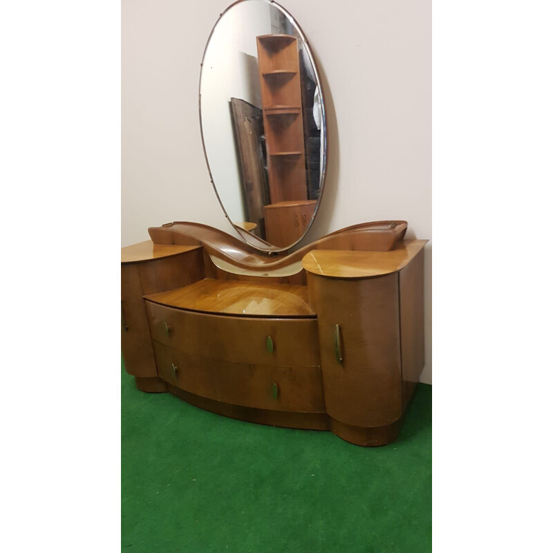 Vintage Art Deco oval iced walnut vanity unit