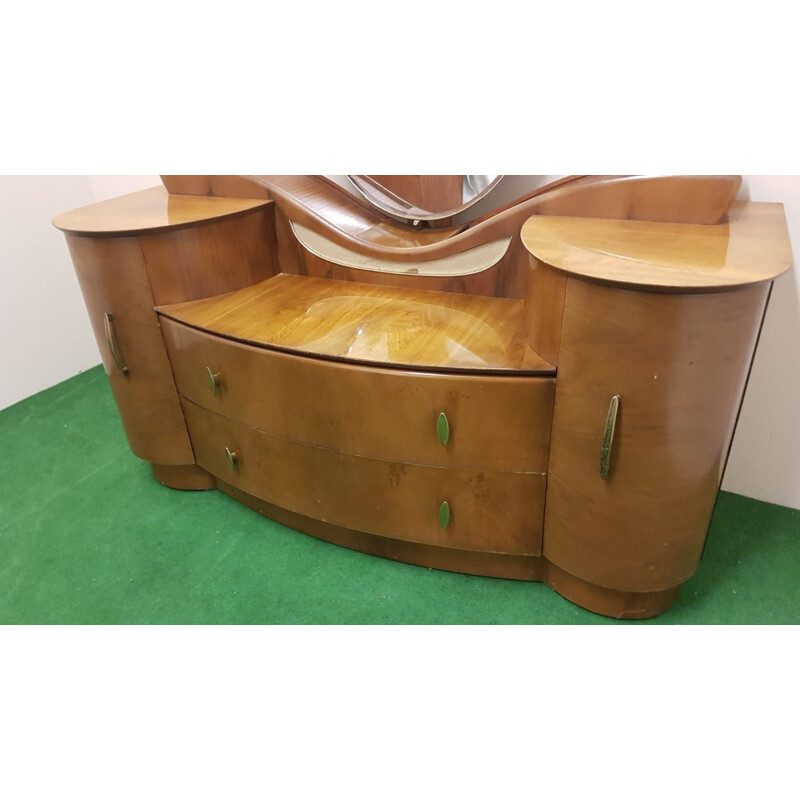 Vintage Art Deco oval iced walnut vanity unit