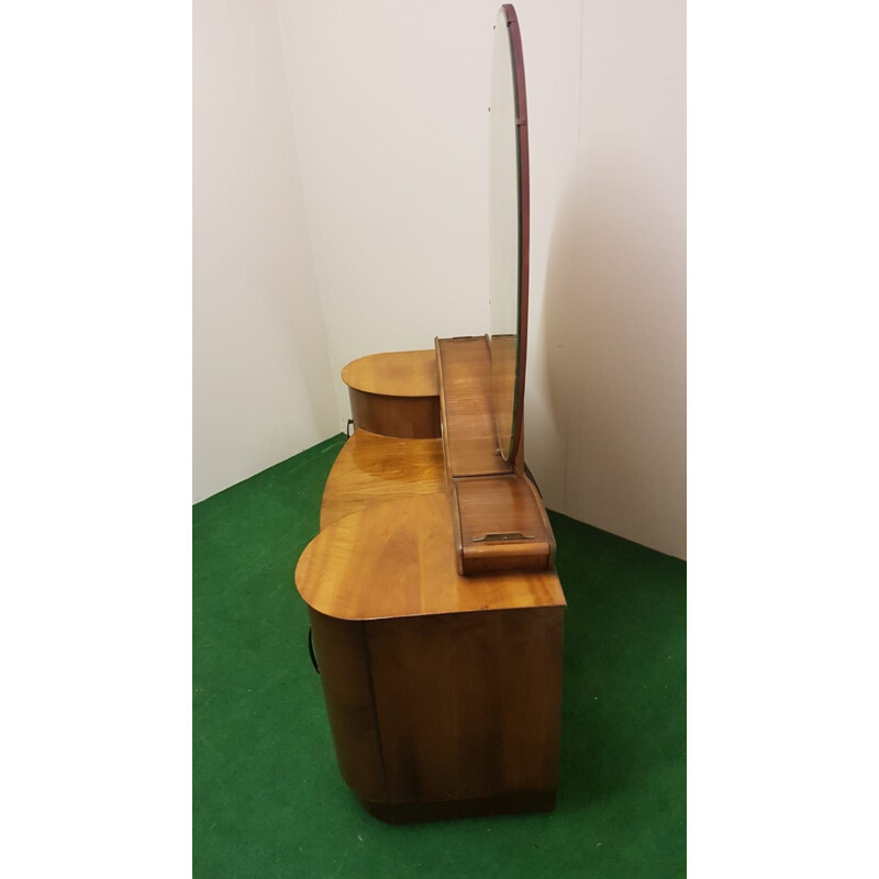 Vintage Art Deco oval iced walnut vanity unit