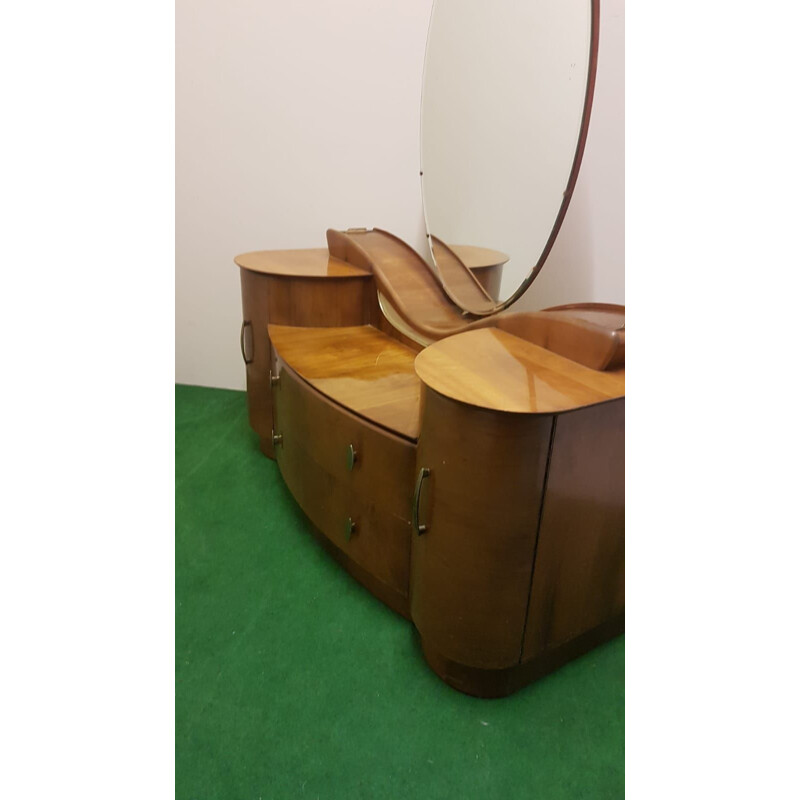 Vintage Art Deco oval iced walnut vanity unit