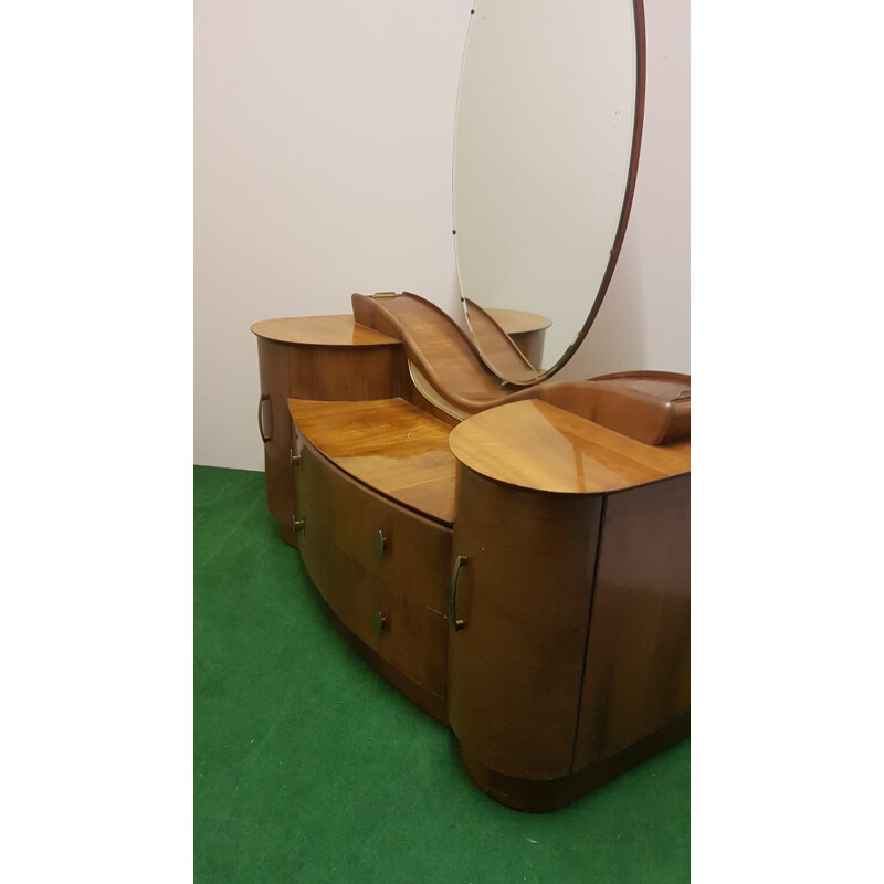 Vintage Art Deco oval iced walnut vanity unit