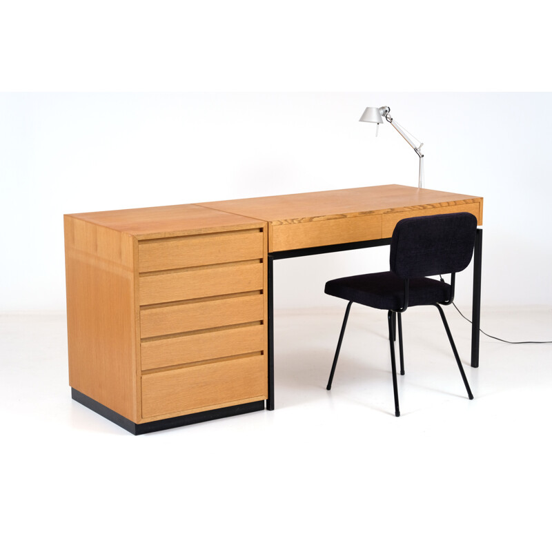 Vintage oak modular desk by Dieter Waeckerlin 1960