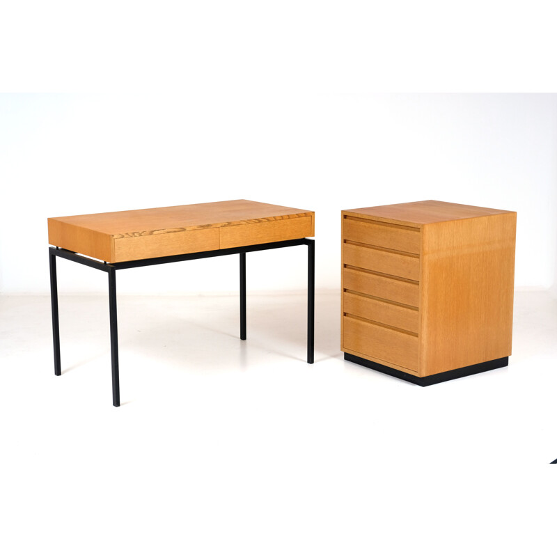 Vintage oak modular desk by Dieter Waeckerlin 1960