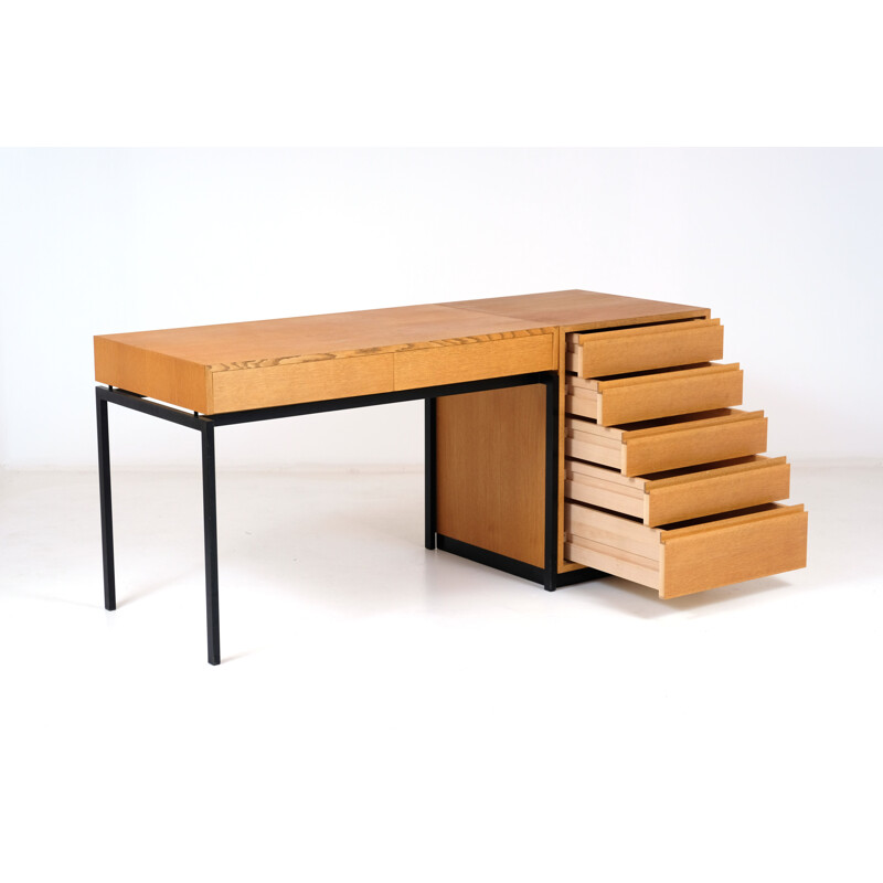 Vintage oak modular desk by Dieter Waeckerlin 1960