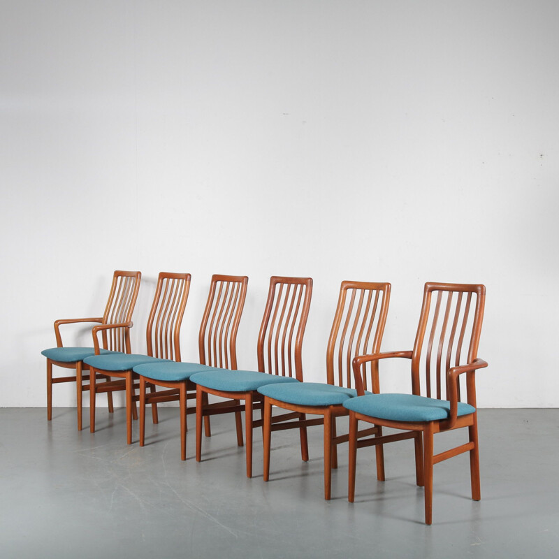 Ensemble de 6 chaises à manger vintage teak par Kai Kristiansen pour Schou Andersen Mobelfabrik, Danemark 1970