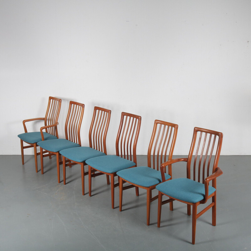 Juego de 6 sillas de comedor vintage de teca de Kai Kristiansen para Schou Andersen Mobelfabrik, Dinamarca 1970