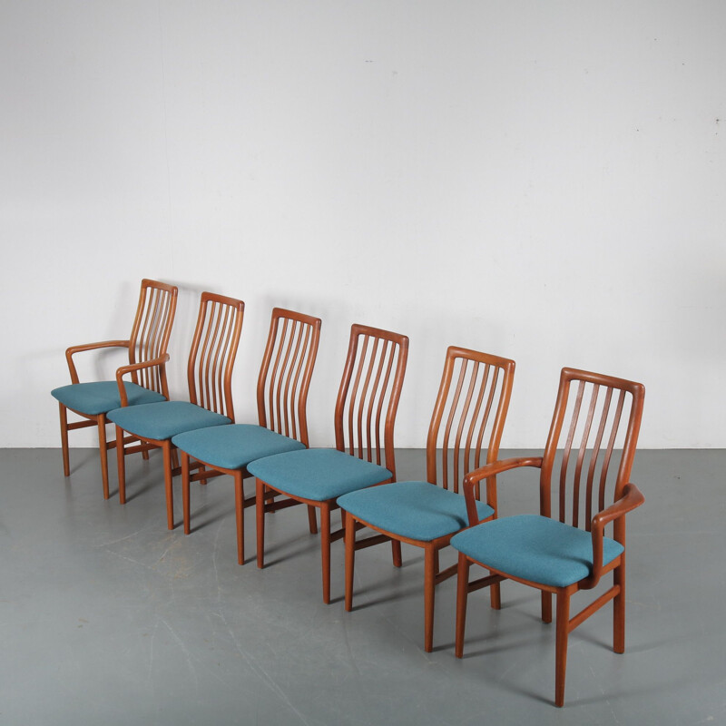 Set di 6 sedie da pranzo vintage in teak di Kai Kristiansen per Schou Andersen Mobelfabrik, Danimarca 1970