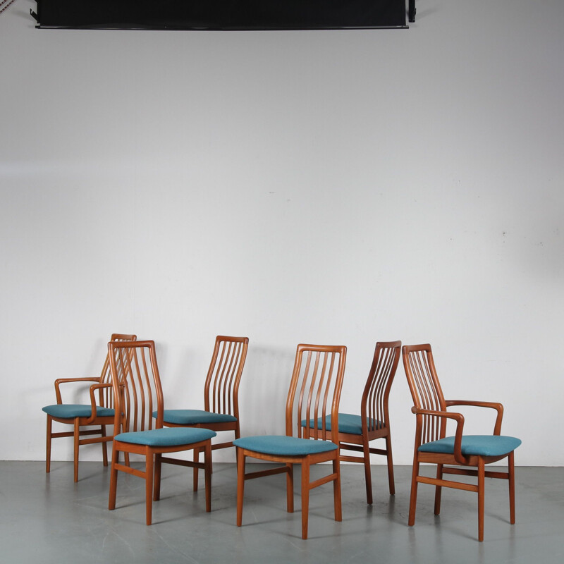 Conjunto de 6 cadeiras de jantar de teca vintage de Kai Kristiansen para Schou Andersen Mobelfabrik, Dinamarca 1970