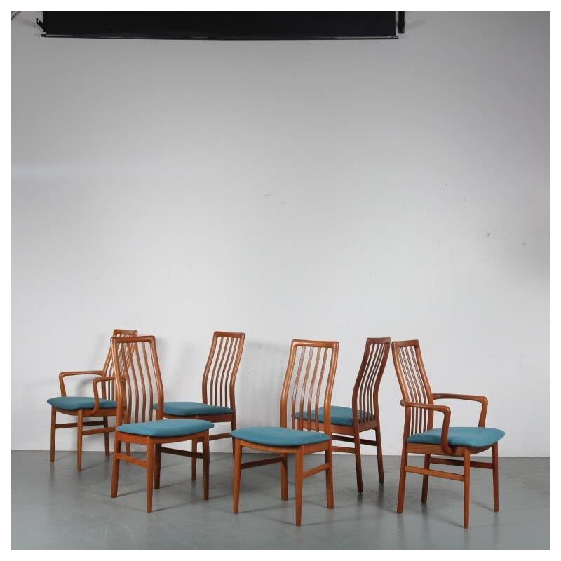 Conjunto de 6 cadeiras de jantar de teca vintage de Kai Kristiansen para Schou Andersen Mobelfabrik, Dinamarca 1970