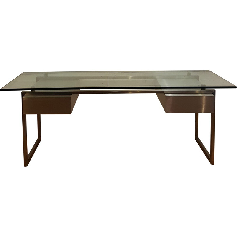 Stainless steel and glass desk, Patric MAFFEI - 1970s