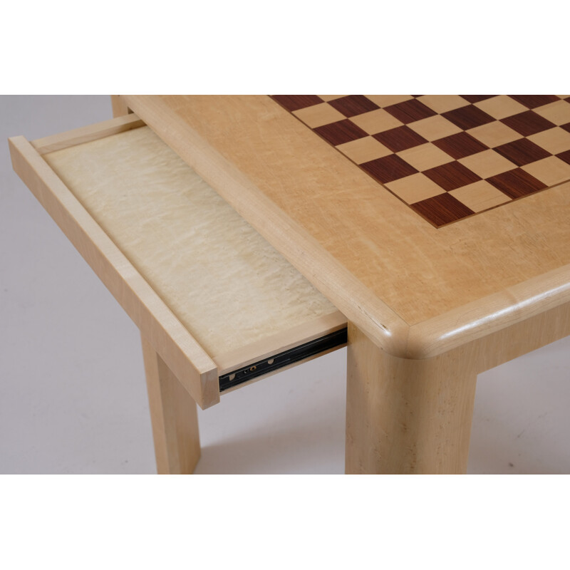 Vintage chess or checkers game table Elm burl 1990