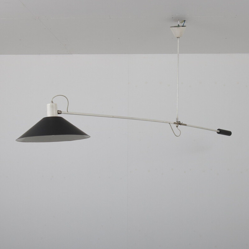 Vintage Counter balance hanging lamp by J.J.M. Hoogervorst for Anvia, Netherlands 1950s