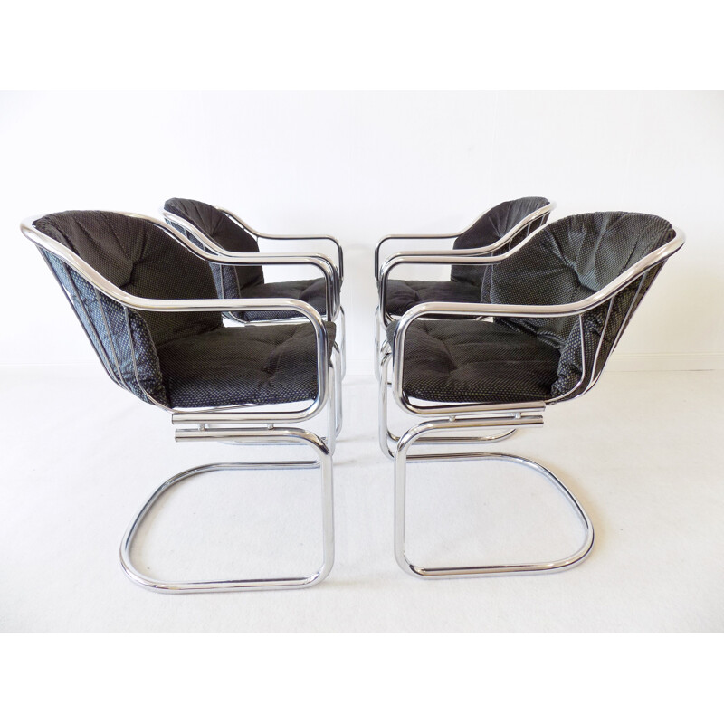 Set of 4 vintage dining chairs Gastone Rinaldi chrome wired 1970s