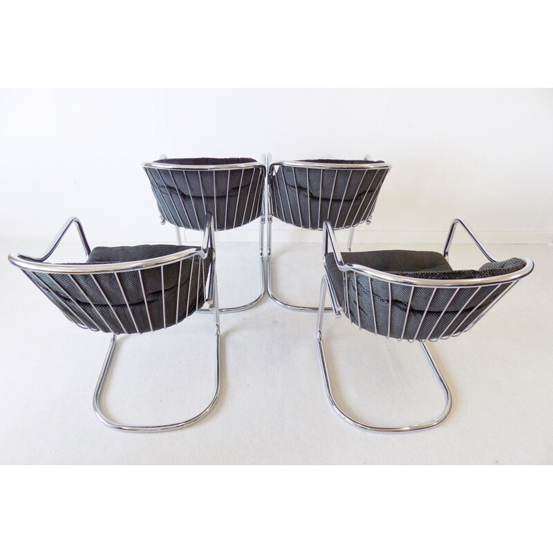 Set of 4 vintage dining chairs Gastone Rinaldi chrome wired 1970s