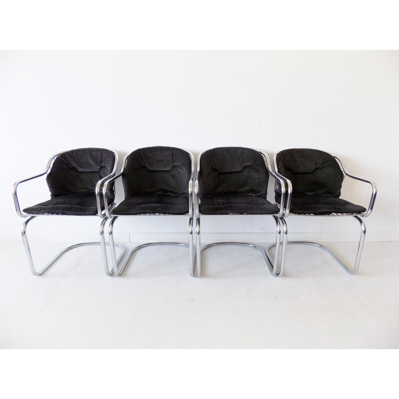 Set of 4 vintage dining chairs Gastone Rinaldi chrome wired 1970s