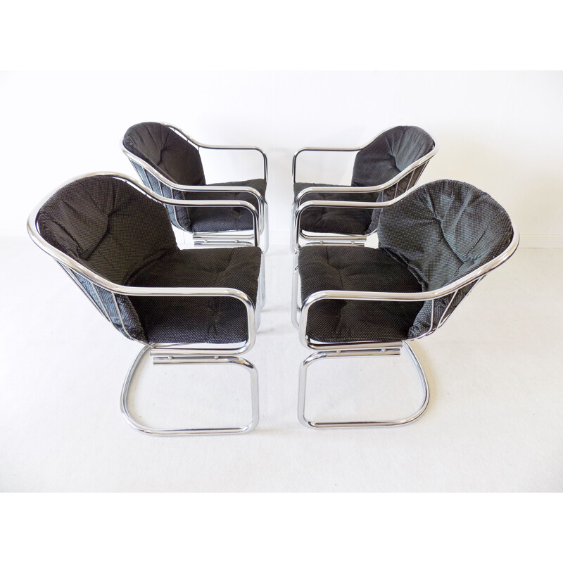 Set of 4 vintage dining chairs Gastone Rinaldi chrome wired 1970s