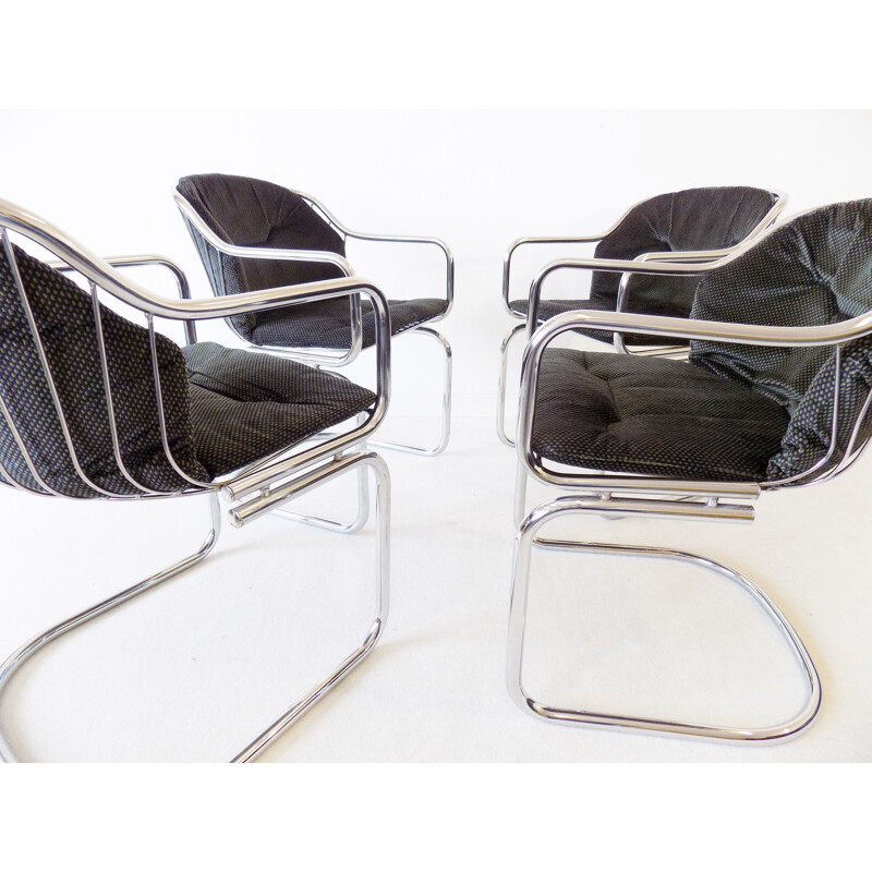 Set of 4 vintage dining chairs Gastone Rinaldi chrome wired 1970s