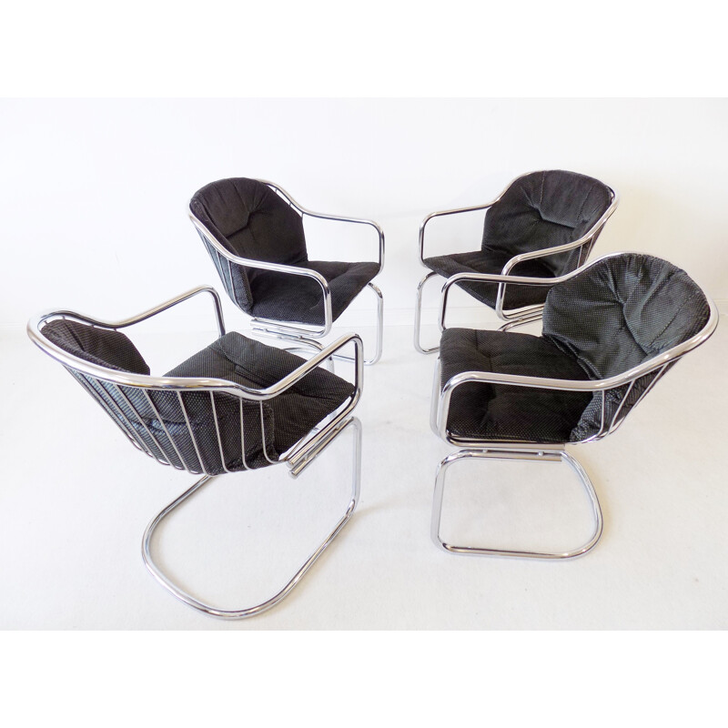 Set of 4 vintage dining chairs Gastone Rinaldi chrome wired 1970s