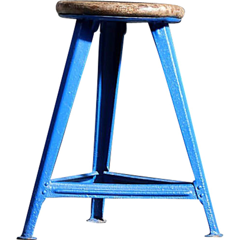 Rowac industrial metal and wooden stool, Robert WAGNER - 1970s