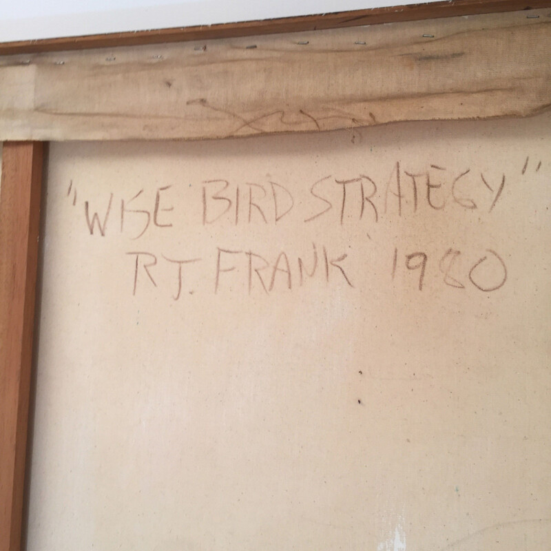 Peinture vintage "Strategia dell'uccello saggio" di Richard Frank, 1980