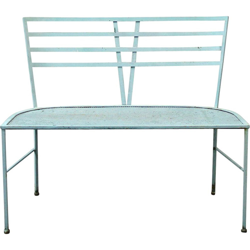 Vintage blue iron garden bench 