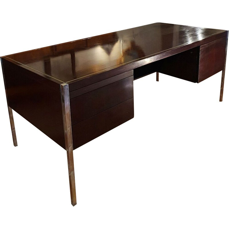 Vintage desk By Richard Schultz For Knoll International - Wood and Chrome plated Metal 1963