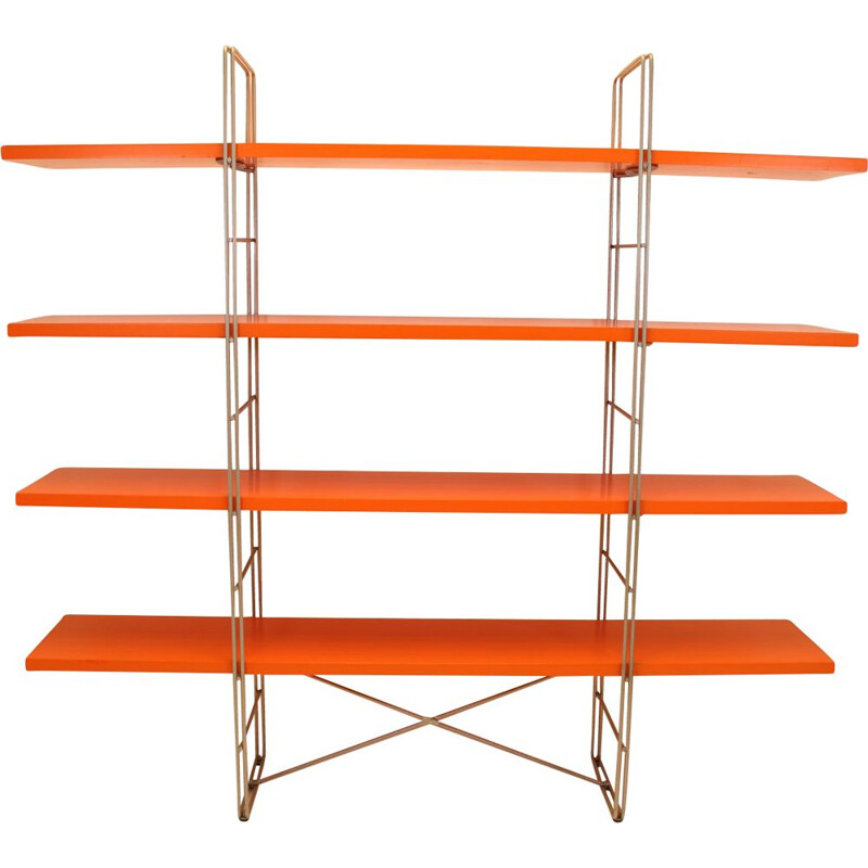 Vintage Orange bookshelf, wall unit, room divider 1960s