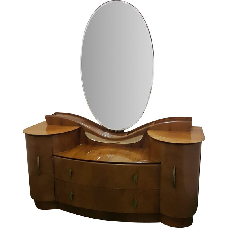 Vintage Art Deco oval iced walnut vanity unit
